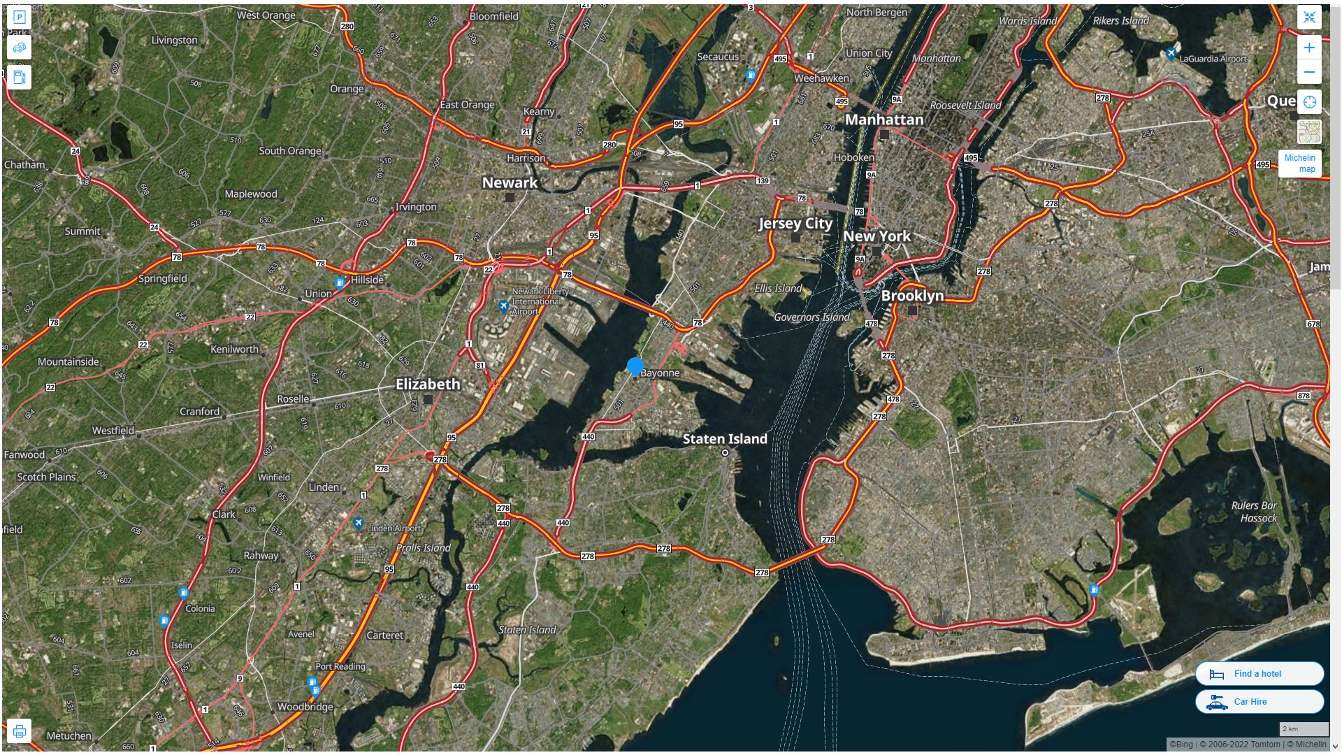 Bayonne New Jersey Highway and Road Map with Satellite View